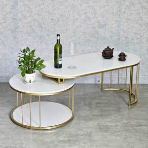 Modern Style Nesting <b>Sofa</b> <b>Table</b> with Gold-Dark Bronze Finish TT68193 Features a Stone Top and Iron Frame - Product Image 4