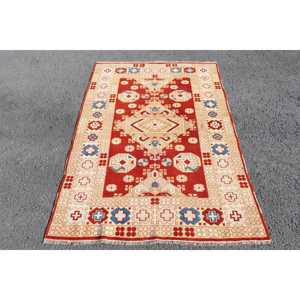 พรมวินเทจ ขนาด 3.9x5.7 ฟุต พรมลายจุดสีแดง ทำจากขนสัตว์ - Product Image 1