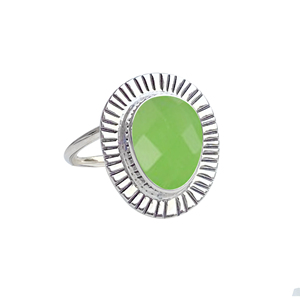 Vente en gros 925 argent Sterling bague de naissance pour femme calcédoine verte pierre précieuse diamant forme libre pince mariages fêtes - Product Image 1