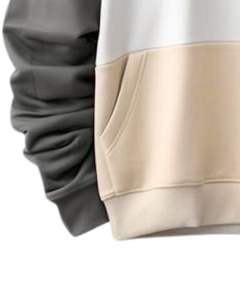 <b>White</b> Grey Beige Tri Color Block Hoodie Casual Unisex Pullover Soft Fleece Streetwear Stylish Warm Hooded <b>Sweatshirt</b> - Product Image 6