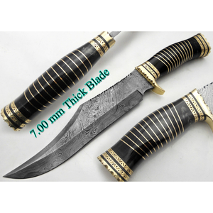 มีดล่าสัตว์เหล็ก D2ทำมือสั่งทำพร้อมด้ามจับแตรมีดโบวี่ขัดสูงพร้อมปลอกหนัง - Product Image 1