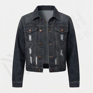 Veste en jean décontractée déchirée pour homme, denim ajusté de haute qualité, lin, élasthanne, respirant, prix de gros, mode d'hiver - Product Image 1