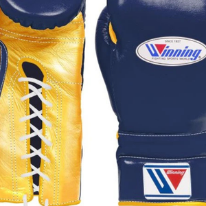 Guantes de Boxeo con Cordones Winning, Color Azul Marino y Dorado, Cuero Genuino de Primera Calidad, Guantes Profesionales para Entrenamiento y Sparring, Estilo Japonés, 8oz 16oz - Product Image 3