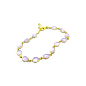 Lujo moda 925 plata esterlina cuarzo rosa piedras preciosas encanto boda señoras desgaste pulsera de cadena de eslabones - Product Image 2