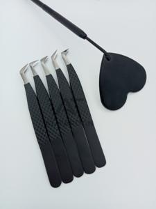 Pince à épiler professionnelle d'extension de cils noir mat 45 65 90 degrés botte acier inoxydable durable pour l'application de Volume - Product Image 3