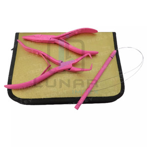 Kit de herramientas de extensión de cabello de 3 piezas en acero inoxidable de color rosa fuerte, caja de embalaje de herramientas de peluquería con etiquetado de marca personalizado - Product Image 1
