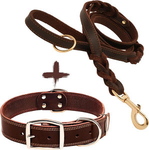 Collares de perro de cuero marrón Premium Durable Ajustable Hebilla de metal acolchada suave Tamaños para razas pequeñas a grandes - Product Image 1