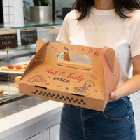 Boîtes à pizza en carton ondulé imprimées recyclables, matériaux recyclés écologiques, emballage alimentaire UV, logo couleur personnalisé avec poignée