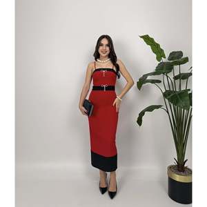 Vestido Midi Blanco con Tirantes y Detalle de Lazo con Pedrería missJANELL - Elegante Vestido de Fiesta de Poliéster y Elastano con Doble Atlas - Product Image 2