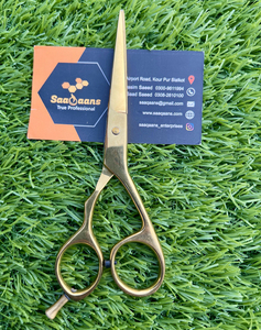 Tijeras profesionales de corte de pelo de acero inoxidable de 5,0 pulgadas al por mayor, tijeras de peluquero con punta de hoja afilada de Color dorado - Product Image 2