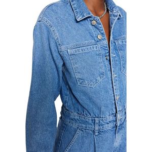 ชุดจั๊มสูทผ้าเดนิมออร์แกนิคสำหรับผู้หญิงชุดจั๊มสูทระบายอากาศได้ดีออกแบบได้ตามต้องการโลโก้ - Product Image 6