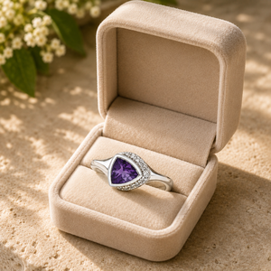 Emrusa Jewellers Women's Amethyst 925 Sterling Silver <b>Ring</b>-Trillion-Cut Stone with Pave <b>CZ</b> Accents Classical Style Wedding - Product Image 6