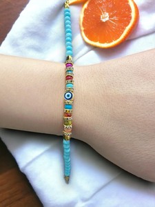 DAFNI BIG PAZAR Bohemian <b>Beaded</b> <b>Bracelet</b> with Natural Stone Precious Metal Alloy Micro Insert Unisex Gift From Istanbul 0.08g - Product Image 3