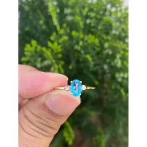14k Gold for Swiss Blue Topaz <b>Ring</b> Handmade Men's Fine Jewelry Rhodium Plated Gemstone for Engagement - Product Image 1