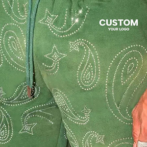 Shorts personalizzati con strass e lavaggio acido con trasferimento termico Vintage Set di cotone pesante con pietra acida e pantaloncini Unisex - Product Image 2