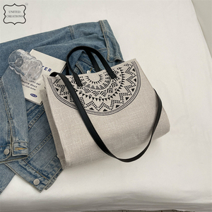 กระเป๋าผ้าใบผ้าฝ้ายสีขาวสำหรับผู้หญิงกระเป๋าสะพายไหล่พิมพ์โลโก้เป็นมิตรกับสิ่งแวดล้อม - Product Image 6