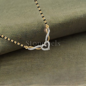 Stonewels Manahputa Mangalsutra Modern Elegance Intricate Black Beads Yellow <b>Gold</b> Accents Trendy Diamond-Inspired Wedding - Product Image 4
