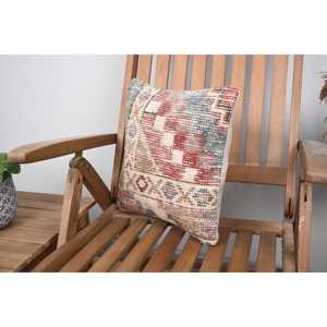 Beige Wool Kilim Patchwork Pillow 14x14 Inch Luxurious Vintage <b>Fluffy</b> Embroidered Rustic Throw Pillow for <b>Bedding</b> or Floor Use - Product Image 3