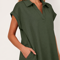 Damen Einfarbig Grün Polo Kragen Maxi Kleid Kurzarm Locker Taschen Sommer Freizeit Resort OEM ODM Großhandel Custom Fabrik B2B