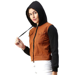 Veste en jean marron pour femmes sur mesure respirante et longue conception régulière pour les jeunes - Product Image 1