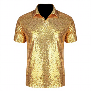 เสื้อโปโลสีทองสำหรับผู้ชาย แขนสั้น ผ้าโพลีเอสเตอร์ทอ สีพื้น ทรงปกติ - Product Image 1