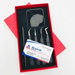 High Quality Black Matte Stainless Steel Diamond Eyelash Extension Tweezers Set with Custom Logo Lip <b>Mirror</b> <b>Box</b> Packing - Product Image 1