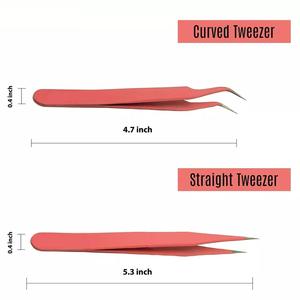 Pince à épiler professionnelle pour Extension de cils, revêtement en poudre rose foncé pour pointe dorée claire - Product Image 4