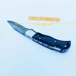 Nuevo diseño personalizado hecho a mano al aire libre Camping caza cuchillo de bolsillo plegable supervivencia cuchillo plegable con cuerno de toro negro - Product Image 5