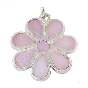 Pendentif fleur rose en argent 925 plaqué rhodium avec perle d'eau douce et zircon - Product Image 2
