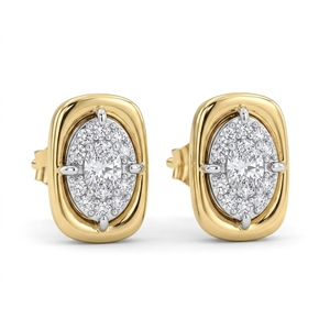 Women's 18K Yellow Gold Oval Cut Bezel Stud <b>Earrings</b> <b>Halo</b> Style Filled Lab Diamond IGI Certified Classic Jewelry Everyday Wear - Product Image 1