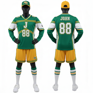 Uniforme de cheerleading pour hommes en polyester et élasthanne de qualité supérieure, vert, jaune, blanc, avec logo en twill sur les côtés, uniforme de cheerleader - Product Image 1