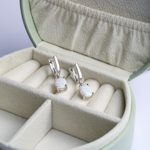 White Opal Oval Cut Stone Solitaire Design Wholesale Handmade Turkish 925 Sterling <b>Silver</b> <b>Dangle</b> <b>Earrings</b> - Product Image 4