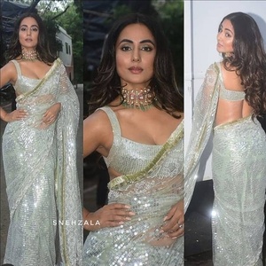 Sari de seda étnica tradicional de alta calidad con hilo de fantasía Zari & Dori Secuencia de encaje trabajo para adultos - Product Image 1