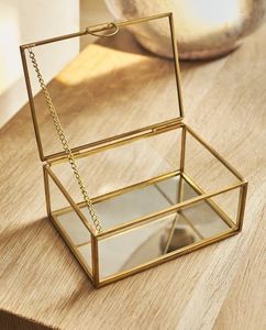 Handmade Antique Gold Glass <b>Box</b> Decorative Trinket Organizer Vintage Metal Edge Glass <b>Shadow</b> <b>Box</b> Tabletop Terrarium Jewelry <b>Box</b> - Product Image 5
