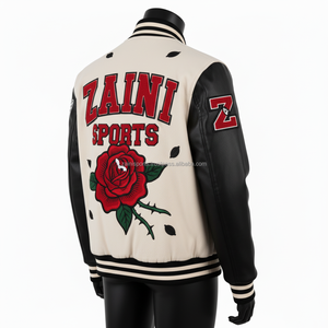 Veste universitaire en laine GSM de haute qualité pour femmes Manches noires Crème Corps Broderie Chenille Patch Logo personnalisé Veste universitaire pour femmes - Product Image 5