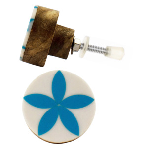 Bleu Floral Résine Bois Tiroir Porte Armoire Bouton & Tirez Poignée Artisanat pour Cuisine Chambre & Hôtel Utilisation pour Commodes Placards - Product Image 2