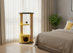 Arbre à chat Amistar Classic Rustic en bois avec design écologique, construction durable et emballage en carton pour les explorateurs félines audacieux - Product Image 3