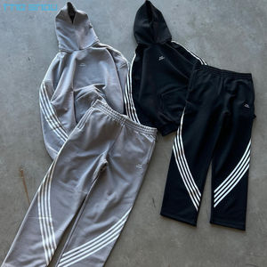 Chándal de hombre negro acampanado personalizado, ropa de calle, pantalones apilados para mujer con bolsillos, conjunto de chándal de 2 piezas para primavera - Product Image 1