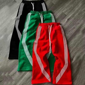 Pantalones de chándal para hombre con cordón de línea y logotipo bordado personalizado, pantalones de chándal de pierna recta ancha holgados de peso pesado, pantalones de chándal Acampanados para hombre - Product Image 1