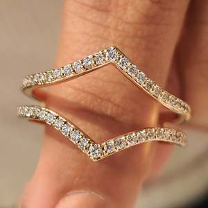 Handmade Fine Jewelry Round VS Clarity Diamond Enhancer V Shaped <b>Wedding</b> Band with <b>Cushion</b> Cut Gemstone <b>Rings</b> Inlaid Setting - Product Image 1