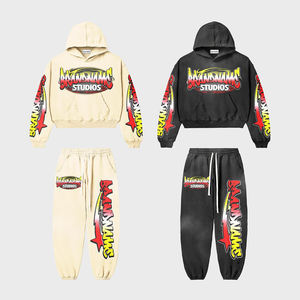 Diseño de logotipo personalizado Impreso Conjuntos de dos piezas personalizados para hombres Sun Fad Sudadera con capucha y pantalones Conjuntos de chándal para hombres - Product Image 1