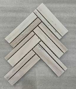 White Marble <b>Mosaic</b> Tile Herringbone Pattern Polished 8mm Thick Modern Interior Wall Bathroom Tile - Product Image 2
