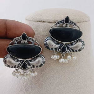 Beautiful Modern Pattern Oxidized Brass <b>Earrings</b> Set Striking Pair with Pearls <b>Cute</b> Style Rich Heritage - Product Image 1