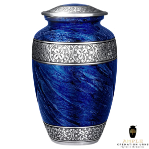 Urna Funeraria Artesanal Azul y Plateada, Estilo Americano/Europeo, Duradera, de 10 Pulgadas, con Bolsa de Terciopelo, Ecológica y con Diseño Personalizable - Product Image 1