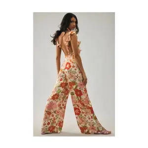Customize Tropical Print Women Casual Dresses High Quality Sexy Deep V-Neckline Sleeveless Ankle Length Long Maxi Dress