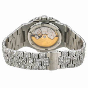 Montre en acier inoxydable sertie de moissanite quartz tendance avec cadran romain et verre - Product Image 4