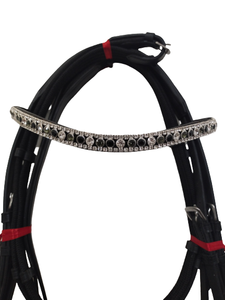 Brida de caballo de doma de cuero genuino inglés de alta demanda con banda de cejas de cristal y riendas de tela del exportador indio... - Product Image 6