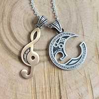 Collier unisexe minimaliste avec pendentif cœur et note de musique G Clef en argent sterling plaqué platine, chaîne serpent, pour couples, mariage, Saint-Valentin