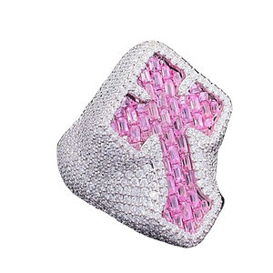 RB GEMS 10K แหวนเพชรบาแกตต์สีขาวทองสีม่วงตัดไขว้สไตล์ฮิปฮอป VVS Moissanite 925สีเงินสำหรับงานแต่งงาน - Product Image 1