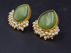 Boucles d'oreilles tendance, nouvelles boucles d'oreilles de créateur, boucles d'oreilles tendance, plaquées or, acier inoxydable, pierre naturelle, pierre ronde - Product Image 4